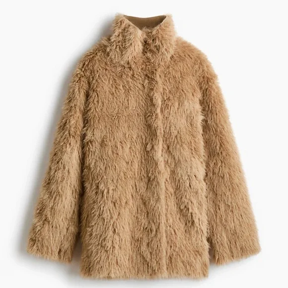 Stand-Up Collar Faux Fur Coat, H&M, Dark Beige, M - Picture 12 of 12